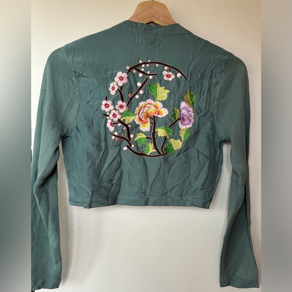 Avoca Knit/Silk Embroidered Shrug Sweater - Picture 10 of 10